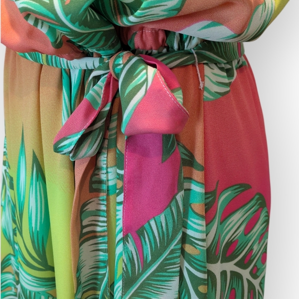 Ashley Stewart Tropical Sunset Hue Palm Print Halter Belted Maxi Dress 14/16 NWT - Picture 8 of 16